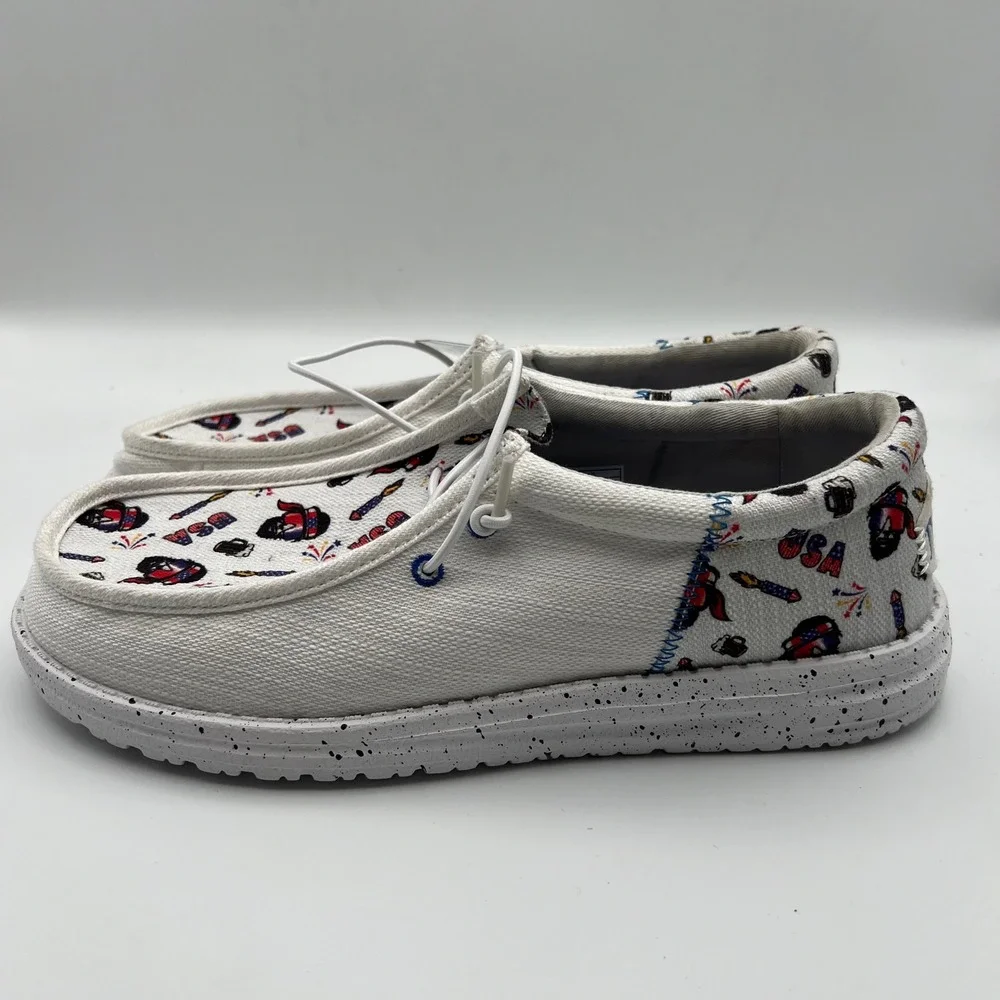 Hey‎ Dude Wally Funk Americana Party Shoes Mens 8 White Multi Patriotic Print
